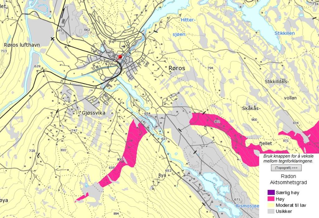 Eksempel på oppbygging av gulv med tilhørende plassering av radonbrønn. Figur fra byggdetaljblad 520.706 Sikring mot radon ved nybygging (2013).