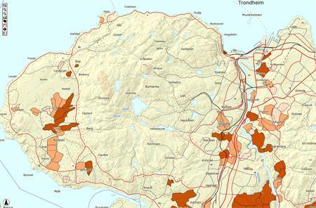 Figur 22.28 Eksempel på faresonekart for kvikkleire i Trondheim kommune.