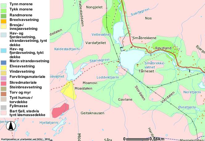 Figur 7. NGU s løsmassekart. Kilde: Norges geologiske undersøkelse.