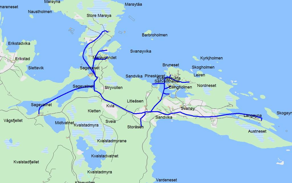 Hovudplan for vassforsyning og avløp 23 kommunale leidningane er frå 63 til 160 mm. Forsyningsnettet er forholdsvis bra, fordi det meste av leidningsanlegget er frå slutten av 70-talet eller nyare.