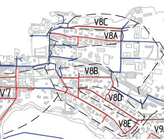 Hovudplan for vassforsyning og avløp 35 Tiltak V8A V8E: Utskifting av vassleidningar etter følgjande prioritering: Evja og Hamregata (V8A) (Utført 2016) Austre del av Markegata(V8B) Fjordgata (V8C)