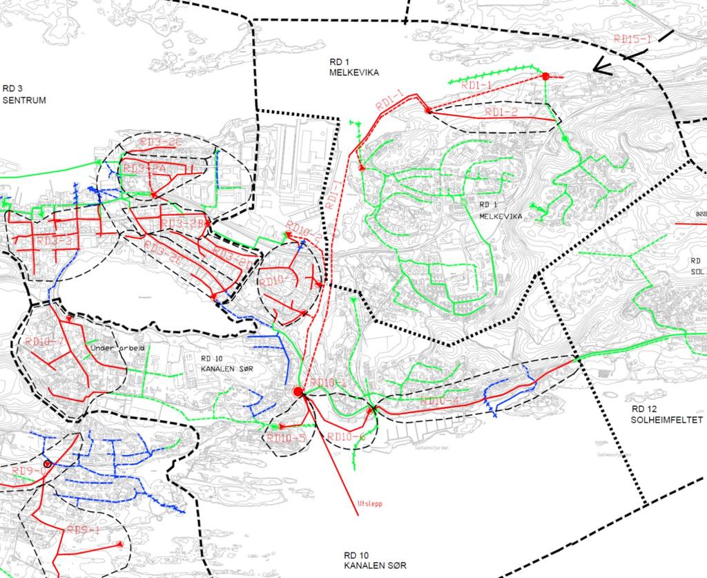 Hovudplan for vassforsyning og avløp 66 Botnavågen Danielsvika Kanalen Kinnvegen Båtevika Figur 5. Planlagde tiltak i reinsedistrikta RD1 og RD10.