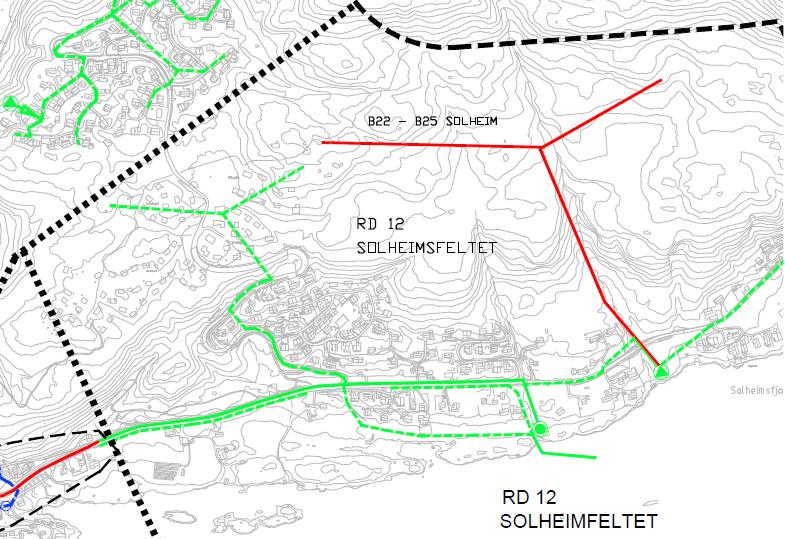 Hovudplan for vassforsyning og avløp 73 Tiltaks nr RD12-1 Tiltak Nye avløpsleidningar opp til nye bustadfeltet, B23-B25 Krokane Figur 9. Planlagde tiltak i reinsedistrikt RD 12.