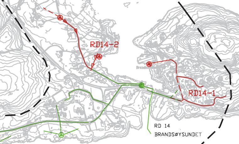 Hovudplan for vassforsyning og avløp 74 Figur 10. Planlagde tiltak i reinsedistrikt RD 14. Planlagde tiltak er teikna med raud farge, mens eksisterande anlegg er teikna med grøn(spillvatn). 12.3.