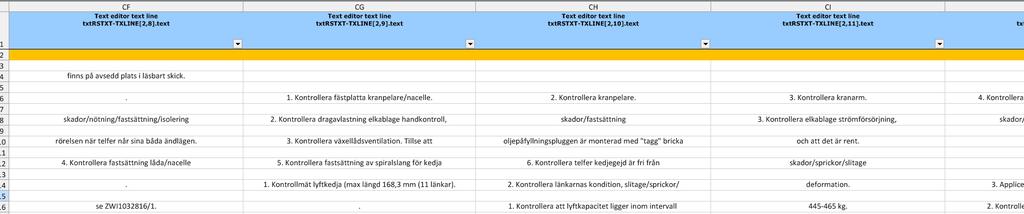 betingelser (GUI Scripting mode) Består av 116 kolonner og 580 rader