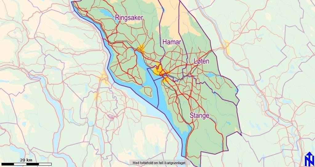 Stange kommune : 20200 innbyggere 725 km 2