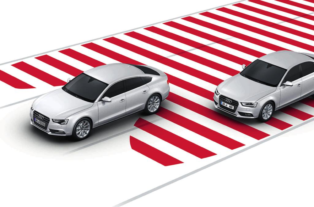 Audi side assist*: Feltskifteassistenten gjør det tryggere for føreren å skifte felt. Området bak og ved siden av bilen overvåkes fra en hastighet på ca. 30 km/t.