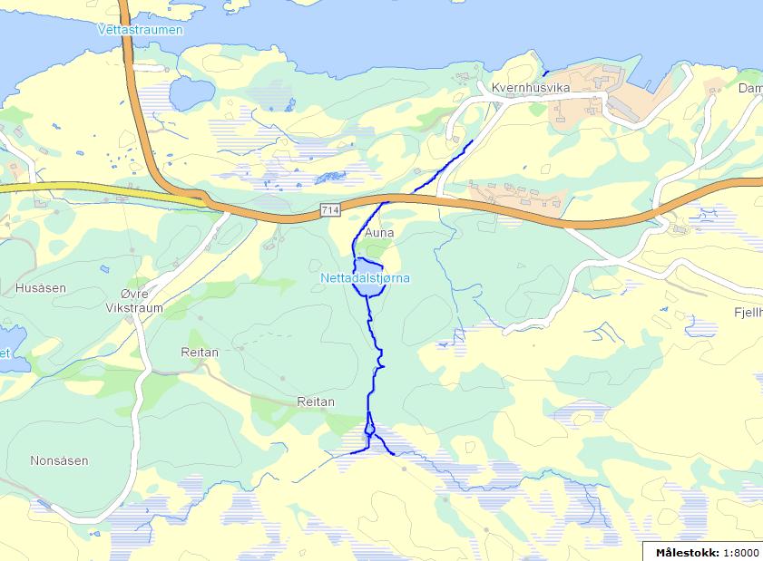 4.2.6 Bekk fra Nettadalstjørna Figur 90. Nettadalstjørna med inn- og utløpsbekker. (Kart hentet fra http://vann-nett.nve.