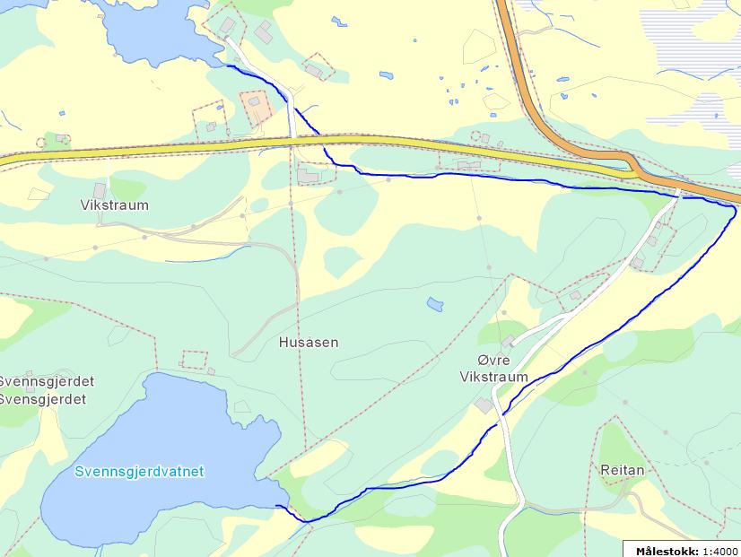 4.3 Vassdrag langs fylkesvei 381 4.3.1 Bekk fra Svennsgjerdvatnet Figur 91. Bekk fra Svennsgjerdvatnet. (Kart hentet fra http://vann-nett.nve.