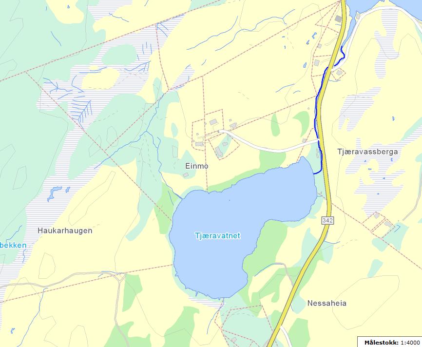 4.4.2 Dråga-/Tjæravassdraget Figur 111. Dråga-/Tjæravatnet med utløpsbekken. (Kart hentet fra http://vann-nett.nve.