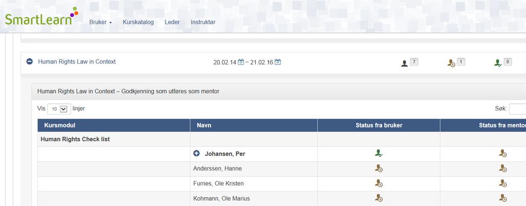 2.7 Godkjenninger (sjekkliste) Dersom du er satt opp som fagansvarlig eller sensor på et sjekklistekurs, vil valget «Godkjenninger» finnes på som en knapp til høyre.