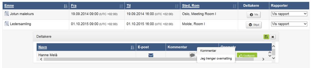 på deltakerlister som administrator kan få ut via kalender (se bilde 2 under) 3.