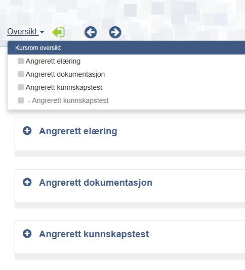 Fargekodene ved kjøring av kurs: Uåpnet modul Påbegynt modul Gjennomført modul Under «Oversikt», ser du også hvilke moduler og evt.