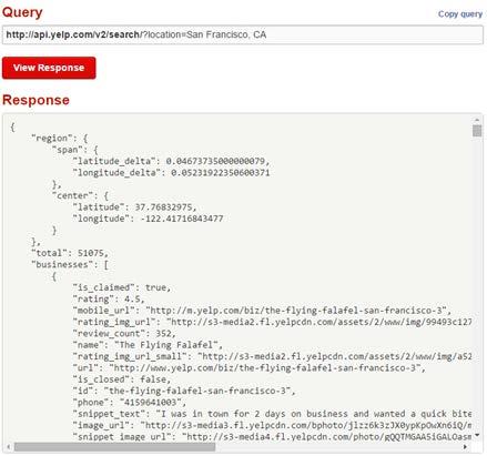 Figur 1 Query respons fra https://www.yelp.