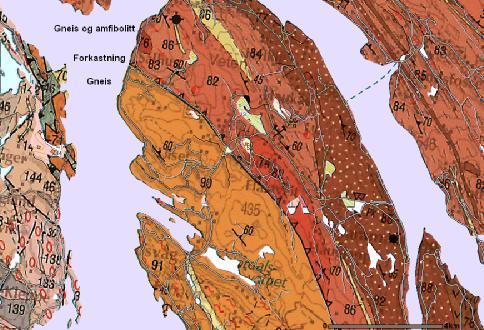 3 / 33 Berggrunnsgeologi Dette området ligger i de såkalte Bergensbuene Berggrunnen er dominert av ulike gneistyper og amfibolitt (fig 2) Mjølkeråen ligger i en dal som følger en stor forkastning