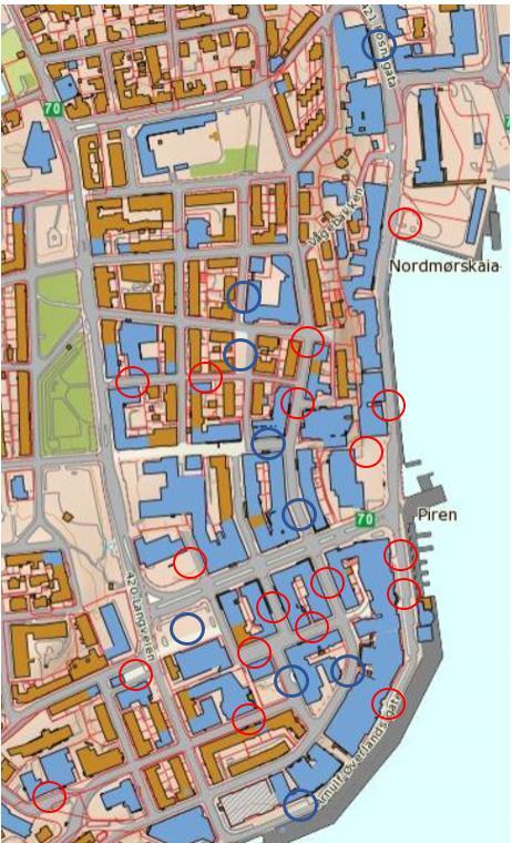 12 FIGUR 3 Kart som viser parkeringsområder som det ved ett eller flere tidspunkt forekommer dekning på 80% til og med 100%.