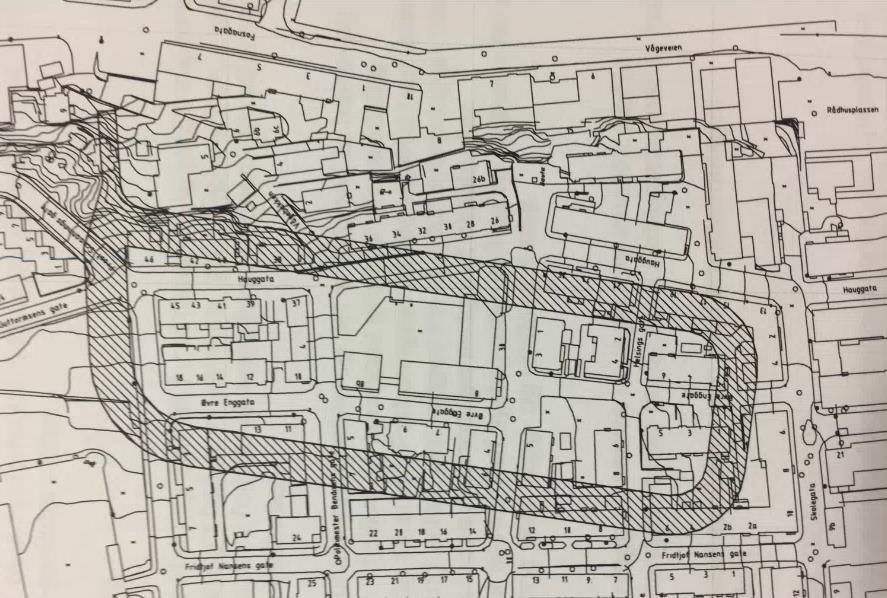 FIGUR 16 Foreslått fjellanlegg med adkomst fra Fosnagata 9, ihht. «parkeringsprosjekt i Kristiansund sentrum».