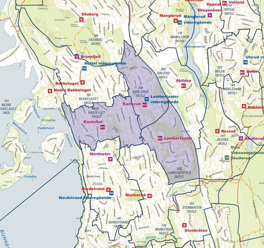 OMRÅDE 18 LAMBERTSETER KASTELLET Området strekker seg fra Holtet, og omfatter Nordseter og Lambertseter med avgrensning mot Abildsø og E6 i øst. Skolene ligger innenfor Bydel Nordstrand.