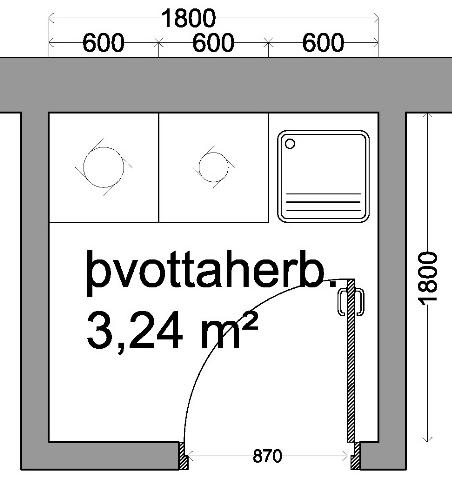 Mynd 1. Dæmi um þvottaherbergi. Öll mál í mm. Mynd 2. Dæmi um sameiginlegt þvottaherbergi fyrir 3 íbúðir þar af 1 fyrir hreyfihamlaða. Öll mál í mm. 2 Í 2. mgr. gr.