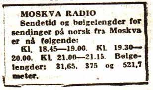 Frykt og mistenksomhet En rekke nordmenn arbeidet for Radio Moskva. Faksimile fra NKP-avisen Friheten 22. august 1950.