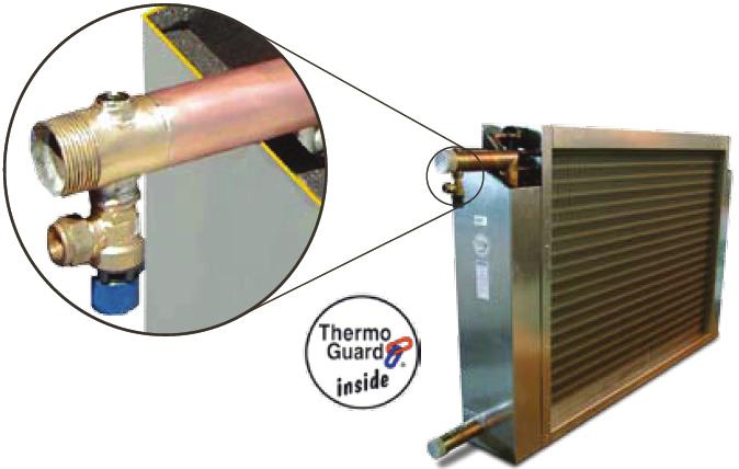 Drift- og vedlikeholdsanvisninger Side 17 3.5 Luftvarmer vann (kode ATEV) og Thermoguard (ATTV) Varmebatteriet består av en rekke kobberrør med påtrykte aluminiumslameller.