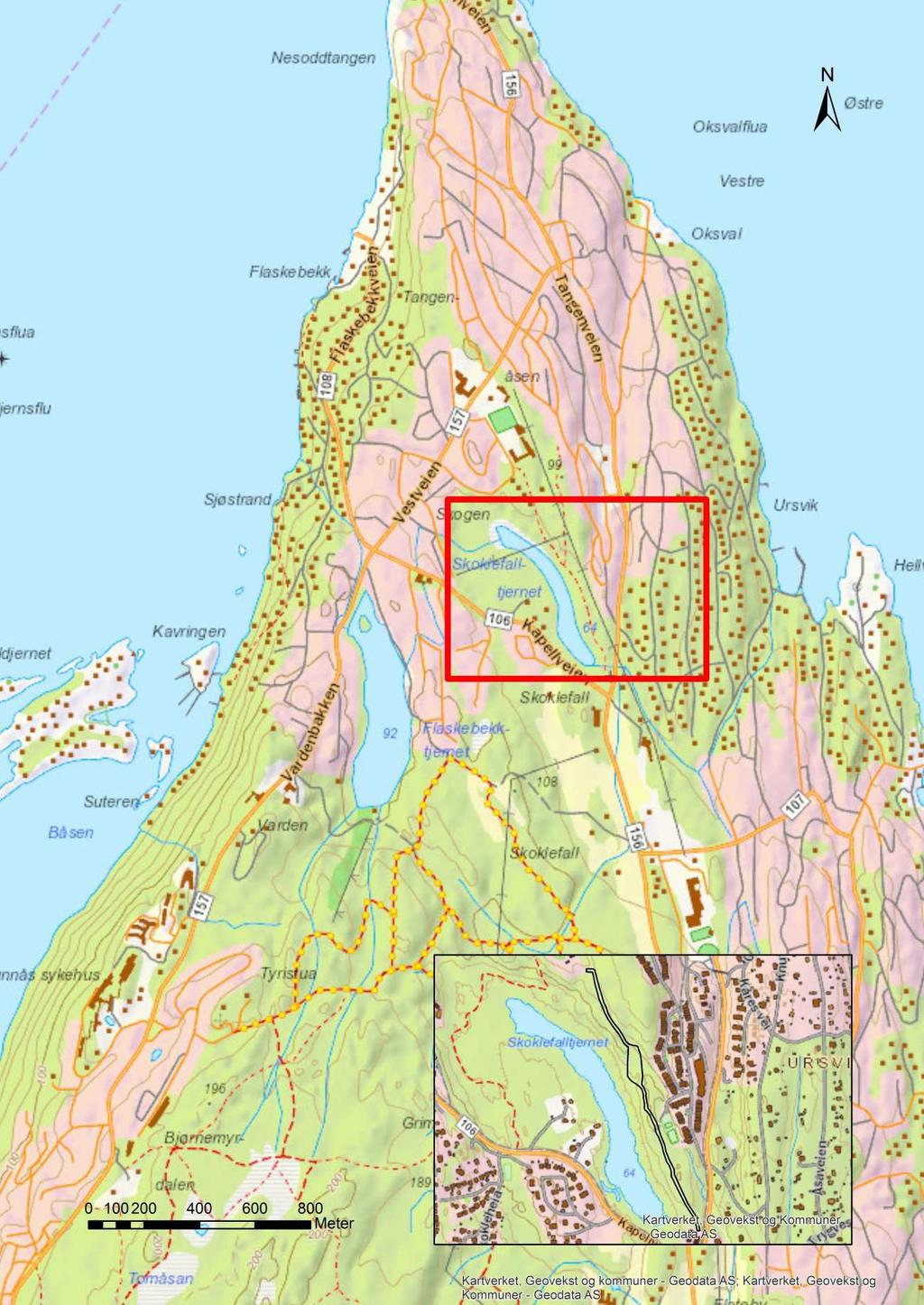 Tursti Skoklefall, Nesodden kommune) Kart 1: Oversikt