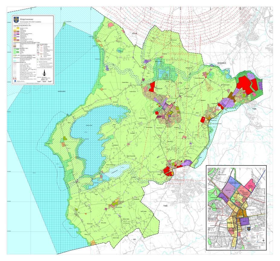 Figur 19: Fremtidige/uutbygde felt Klepp kommune. Merk at de anviste feltene ikke kun anviser det man normalt omtaler og anviser «fremtidige» områder i KPA («klargule» områder).