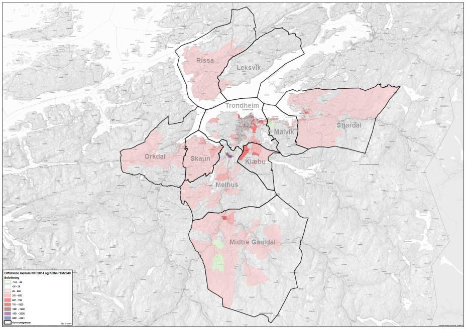 I sum beregner vi lavere vekst i Melhus kommune enn det NTP-prognosene gjør. I sentrumsområdene får vi derimot en noe kraftigere vekst.