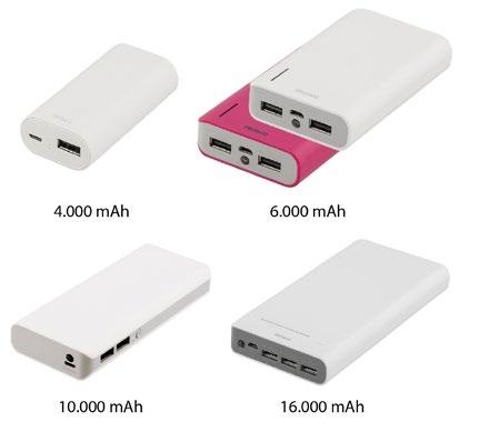 ELEKTRONISKE GAVER NØDLADERE - POWER BANKS Kraftige nødladere med kapasitet fra 2000 mah og opp til 16000 mah. Den største med 3 usb utganger, 3A. Tekniske data for 16000 mah: Mål: Ca.