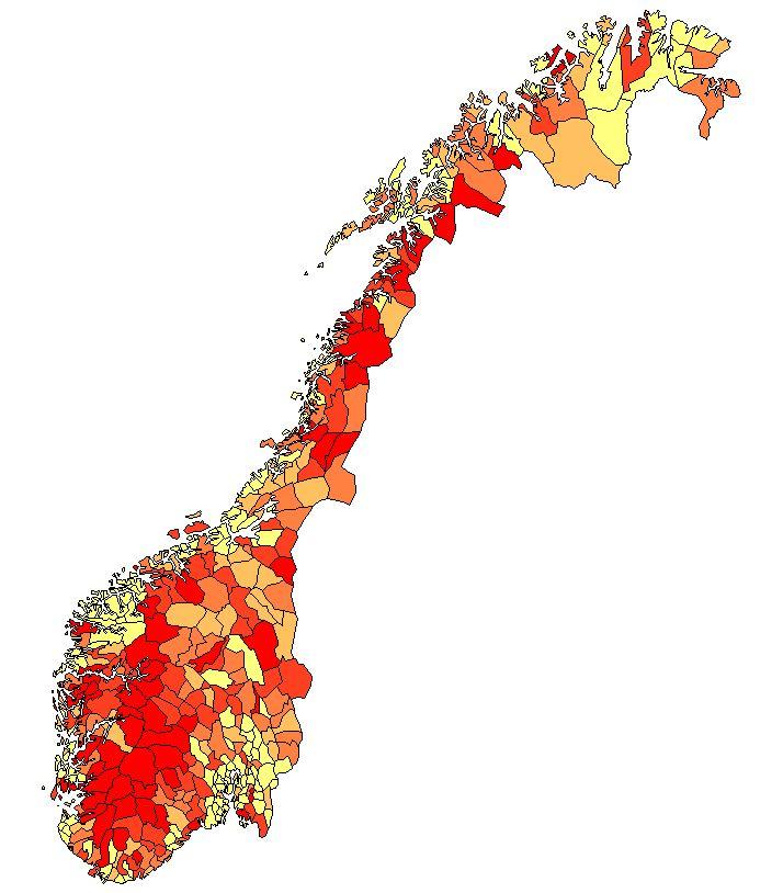 Geografisk fordeling, eiendomsskatt