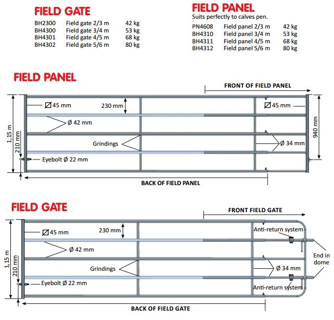 Lettgrinder (Field Gate) Lettgrinder «Field Gate» skiller seg fra de vanlige 5 rør skillegrindene med at rørene er Ø42 mm.