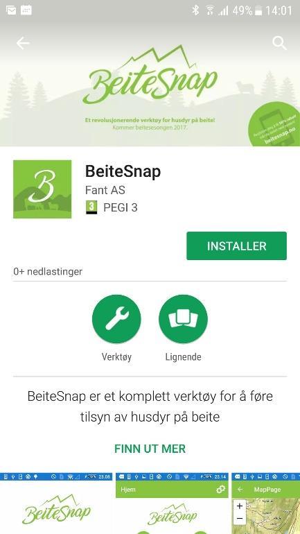 Nedlasting og innlogging BeiteSnap laster du ned fra App Store på iphone og fra Google Play på Androidtelefoner.