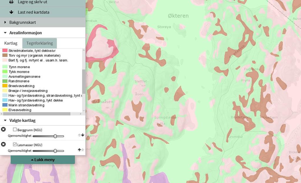 Bilde 3 Kart over forsøksområdet som viser inndeling etter «Norges geologiske