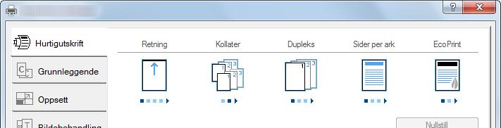 Hver gang du klikker på et ikon, endres den til et bilde som likner utskriftsresultatet og brukerinnstillingene.