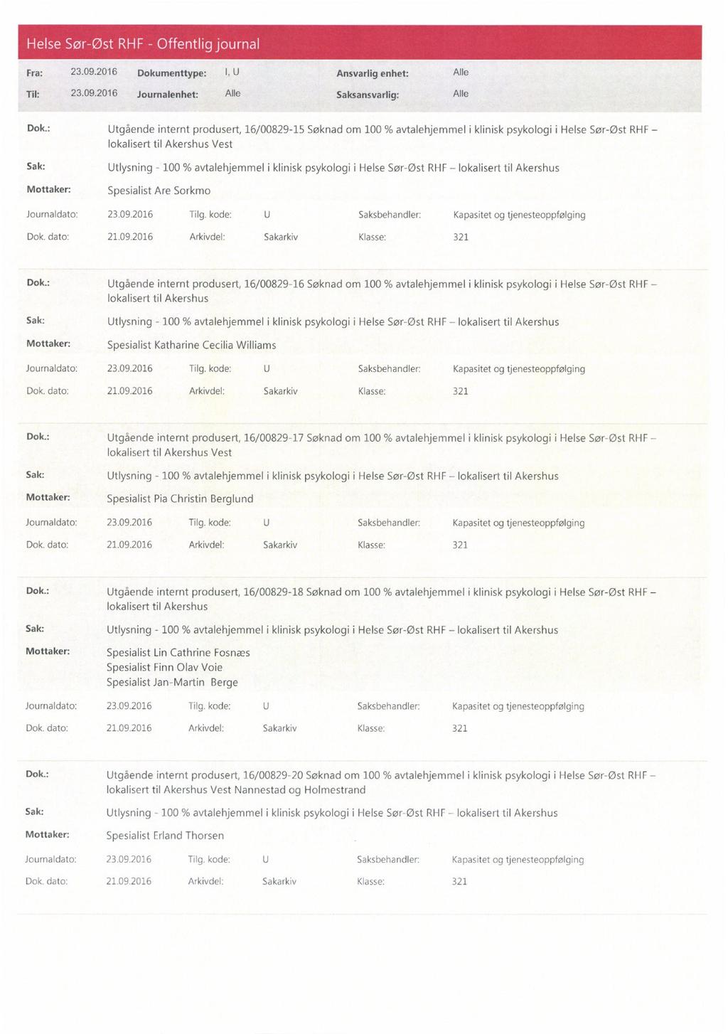 Fra: 23.09.2016 Dokumenttype: I, U Ansvarlig enhet: Alle Dok.