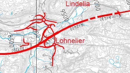 Figur 7-33 viser delstrekning 4 Lohnelier Lindelia (Kilde: Sweco) 7.5.4.1 Lohnelier kryssområde Lohnelier kryssområde tilrettelegger for en effektiv kryssløsning for fremtidig næringsutvikling på Lohnelier.