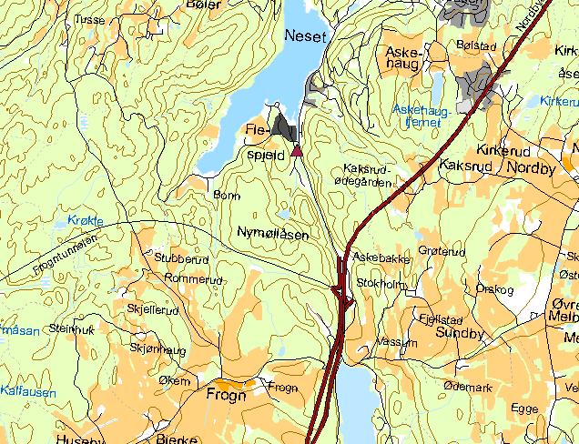 Figur 12. Kart som viser Målestasjonen i Årungselva. Tidligere trodde man at algene dør ved kontakt med saltvann.