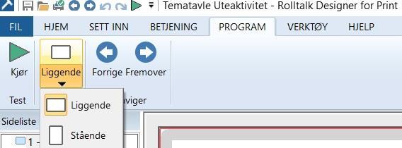 Vi anbefaler at du allerede ved opprettelse av et program, tenker gjennom om du vil ha stående eller liggende utskrift.