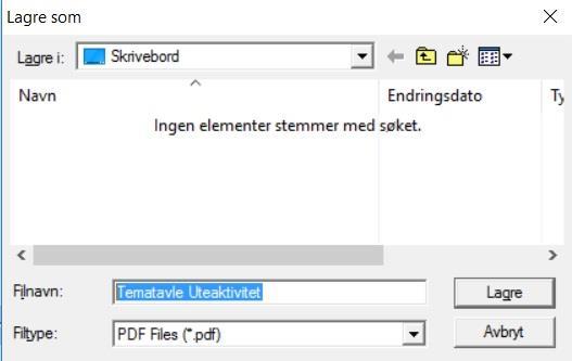 Du kan også endre Filnavn. Det som automatisk velges, er navnet på programmet du har opprettet.