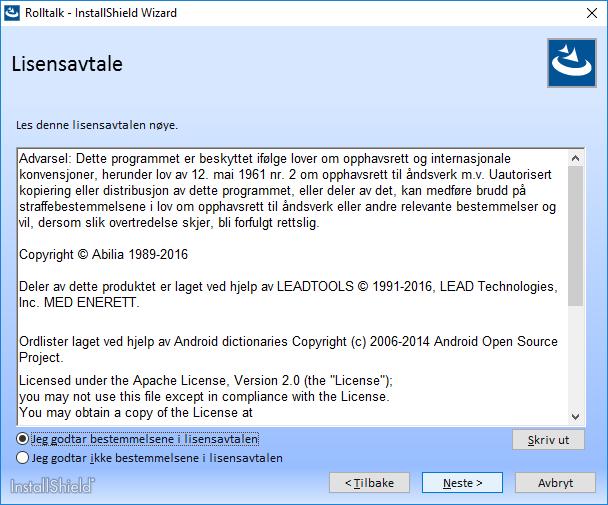 Du må godta bestemmelsene i lisensavtalen for å gå videre.