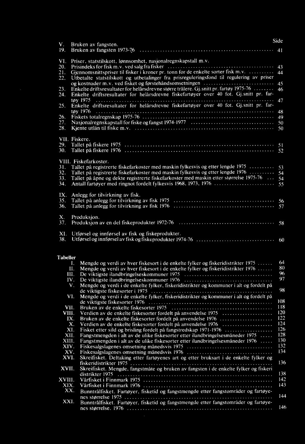 Enkelte driftsresultater for helårsdrevne større trålere. Gj. snitt pr. fartøy 1975-76 46 24. Enkelte driftsresultater for helårsdrevne fiskefartøyer over 40 fot. Gj.snitt pr. fartøy 25.