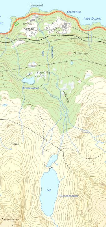 Forsneselva er totalt 3,58 km lang (Vann-Nett).