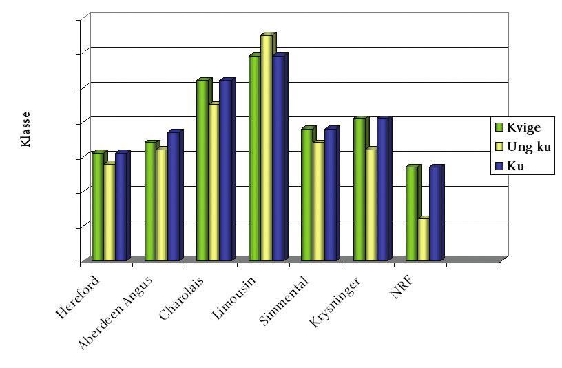 Årsmelding 2003 33 Gjennomsnittlig klasse for kvige, ung ku og ku for ulike raser Klasse og fettgruppe hos Kalv Rase Antall Slakte Klasse Fett Alder Slakte slakt vekt gruppe v/slakt tilvekst (kg)