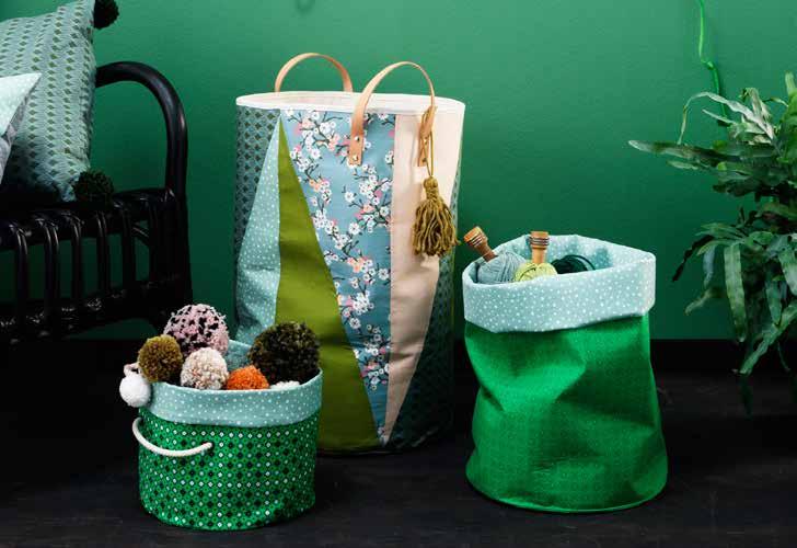 VEILEDNING Sy dekorative stoffkurver 84848 Til en liten kurv (ca. Ø25, høyde 25 cm) behøver du: Stoff New dots green (305242) ca. 27 cm Stoff Flowermosaic green (305240) ca.