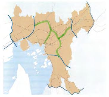 fra Bjørvika til Sinsenkrysset - Til dels skjerming av sentrum - Flere bidrar med bompengebetaling - Gjennomgangstrafikk vest- nordøst har samme antall