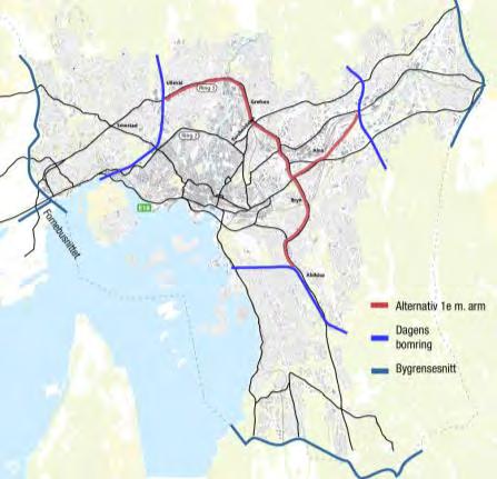i trafikkarbeidet - Deler opp Oslo i geografisk relativt like soner (størrelse) - Armen demper trafikk for Hovinbyen - Tilfredsstillende trafikale effekter, og dermed miljøeffekter, gjør at dette