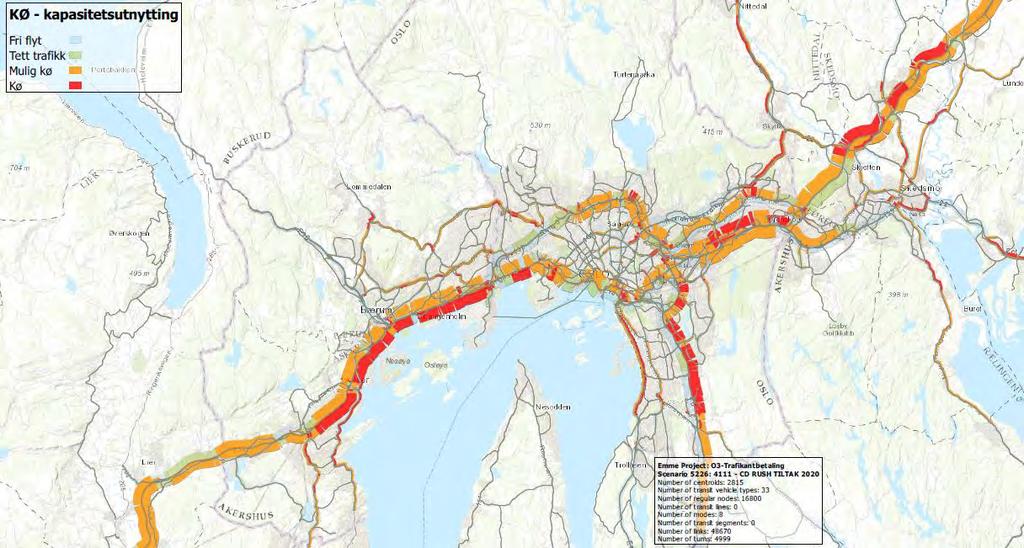 44 FREMTIDIG TRAFIKANTBETALING I OSLOREGIONEN Figur 5-13: Fremkommelighet i morgenrush Tiltak 2020