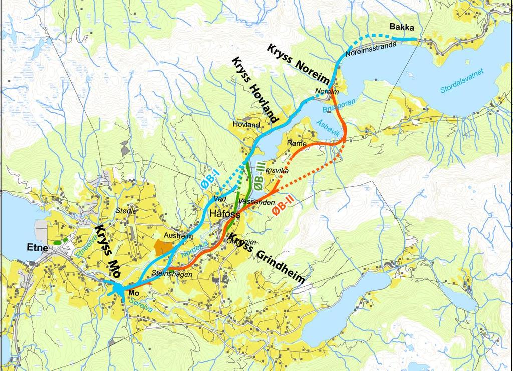 1.5.5 Delstrekning ØB: Mo- Bakka Ved Mo er det planlagd eit planskilt kryss, som er likt for alle alternativa på denne delstrekninga.