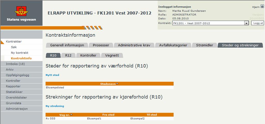 Håndbok i ELRAPP 33 Steder og strekninger: Her defineres steder og strekninger for rapportering av vær- og kjøreforhold (skjema R10) og veggrupper for