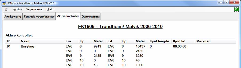 Når du har fått en gyldig vegreferanse er det bare å trykke på knappen Oppdatere for å vise objektene.